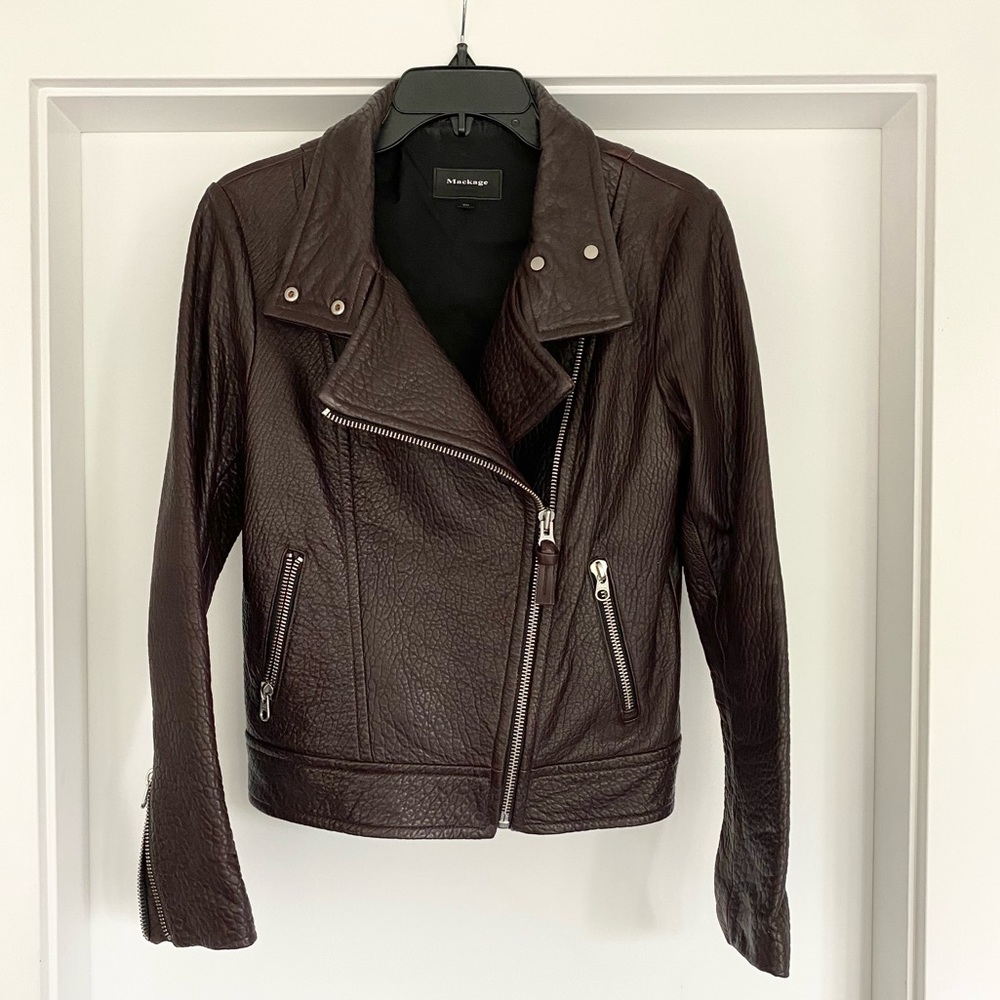 Mackage Lisa Pebbled Leather Jacket Bordeaux Size M - Picture 8 of 8